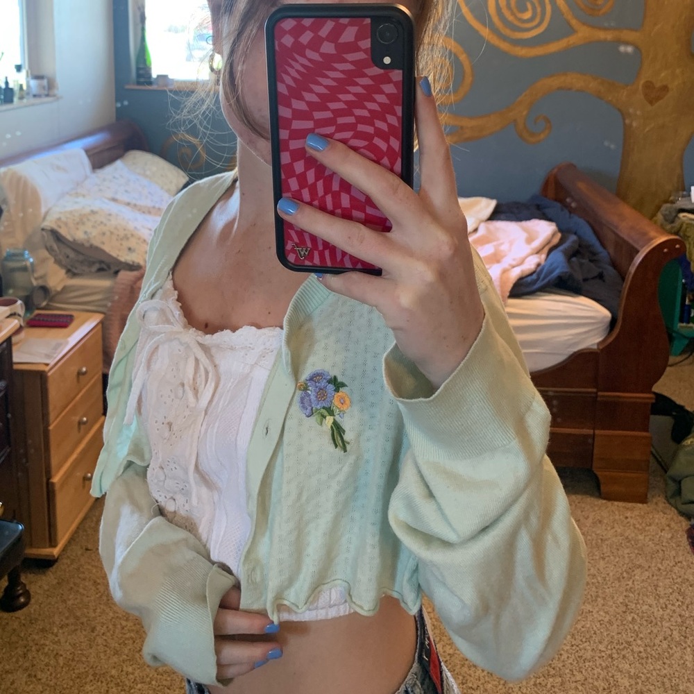 Sea foam Green Cropped Cardigan🌊